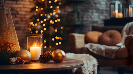 Warm and cozy evening in Christmas room interior design