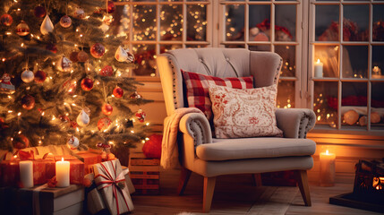 Fototapeta na wymiar Home living room decorated for Christmas