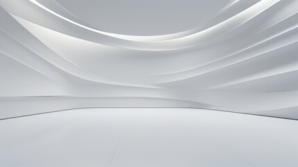 Interior of a futuristic modern empty white room. Abstract volumetric walls. Generative AI