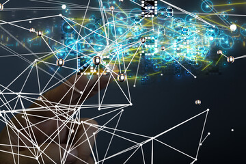 Neural network 3D illustration. Big data and cybersecurity - connection