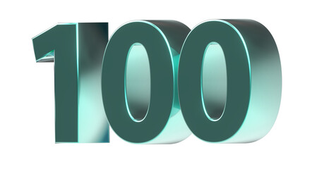 100 plakative türkise metallische 3D-Zahl, einhundert, Jubiläum, Euro, Dollar, Preis, Kosten, Prämie,  Betrag, Gutschrift, Gewinn, Kapital, Business, Freisteller, Rendering