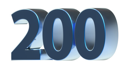 200 plakative blaue metallische 3D-Zahl, zweihundert, Euro, Dollar, Preis, Kosten, Prämie,  Betrag, Gutschrift, Gewinn, Kapital, Business, Freisteller, Rendering