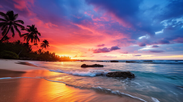 captivating image of a serene beach at sunset