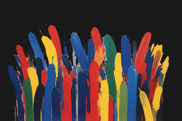 Vivid paint strokes in primary colors on a black background, resembling an abstract art piece.