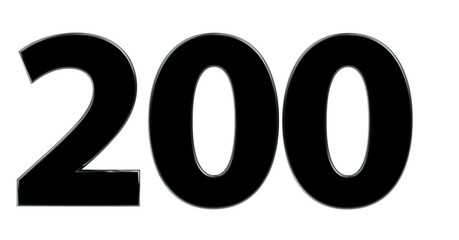 200 plakative schwarze metallische 3D-Zahl, zweihundert, Euro, Dollar, Preis, Kosten, Prämie,  Betrag, Gutschrift, Gewinn, Kapital, Business, Freisteller, Rendering - obrazy, fototapety, plakaty