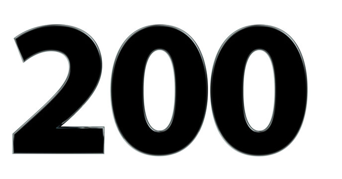 200 plakative schwarze metallische 3D-Zahl, zweihundert, Euro, Dollar, Preis, Kosten, Prämie,  Betrag, Gutschrift, Gewinn, Kapital, Business, Freisteller, Rendering