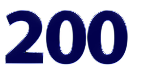 200 plakative blaue metallische 3D-Zahl, zweihundert, Euro, Dollar, Preis, Kosten, Prämie,  Betrag, Gutschrift, Gewinn, Kapital, Business, Freisteller, Rendering - obrazy, fototapety, plakaty