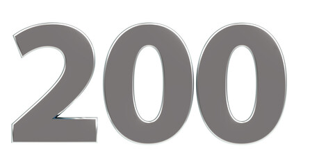 200 plakative silberne metallische 3D-Zahl, zweihundert, Euro, Dollar, Preis, Kosten, Prämie,  Betrag, Gutschrift, Gewinn, Kapital, Business, Freisteller, Rendering