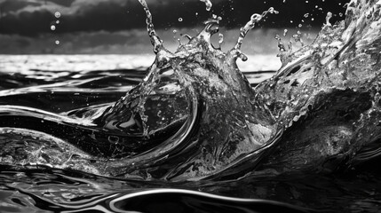 水　水しぶき　モノクロ　ウォーター　波紋　水滴　波