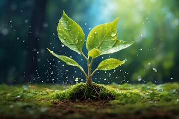 Taking care of the environment, A beautiful representation of the concept of young plant growth, this image showcases a vibrant tree sprouting from the ground.