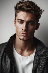 high contrast portrait of a man model with shadow on his face