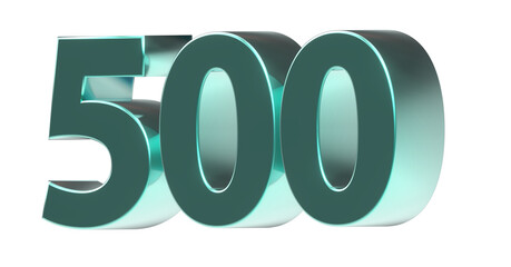 500 plakative türkise metallische 3D-Zahl, fünfhundert, Euro, Dollar, Preis, Kosten, Prämie,  Betrag, Gutschrift, Gewinn, Kapital, Business, Freisteller, Rendering