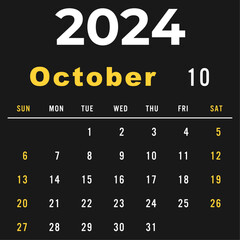 Monthly calendar template for 2024 year October 2024 year, Week Starts on Sunday, Desk calendar 2024 design, Wall calendar, planner design, stationery, printing media, red background, vector