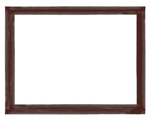 Hand painted textured brown wooden frame. Transparent background.