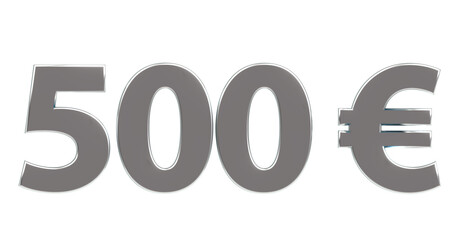 500 Euro plakative metallische 3D-Schrift, silber, fünfhundert, Preis, Kosten, Prämie, €, Zahl, Betrag, Gutschrift, Gewinn, Kapital, Business