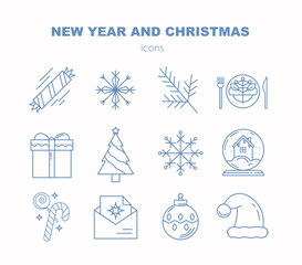 Fototapeta na wymiar Universal New Year's detailed icons for your design. Icons for Christmas of the New Year, icon set