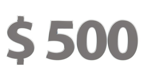 $500 silberne plakative metallische 3D-Schrift, 500, fünfhundert, Dollar, Preis, Kosten, Prämie, Zahl, Betrag, Gutschrift, Gewinn, Kapital, Business, Devisen, Freisteller