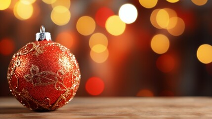 Christmas Ball Red Decoration Blurred Background Sparkles Festive Holiday Image