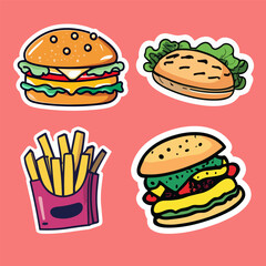 Four hand-drawn burger logos
