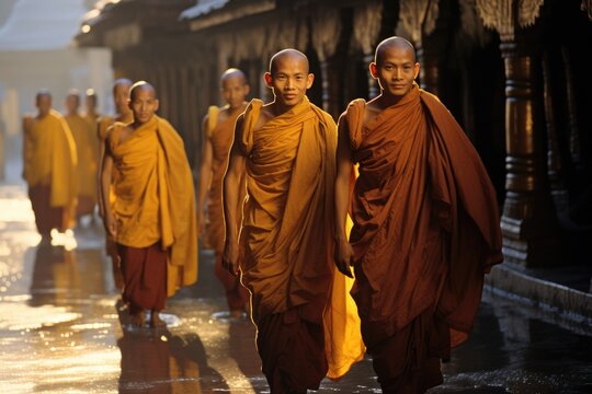 Young Buddhist Monks in Saffron Robes
