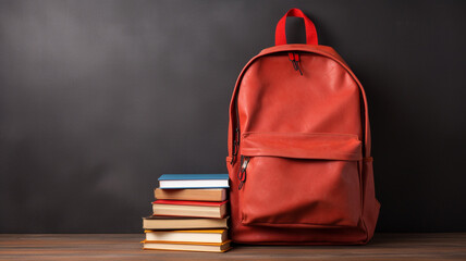 School backpack with books. - Back to school concept.