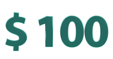 $100 plakative grüne metallische 3D-Schrift, einhundert, USD, Dollar, Preis, Kosten, Prämie, Rabatt, Gewinn, Gutschrift, Belohnung, Kapital, Business, Geschenk, wertvoll