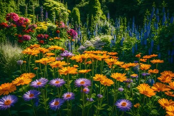 Fototapeta na wymiar Summer nature flowers garden landscape - AI Generative