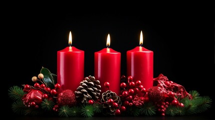 Candles, Christmas Decoration with Four Burning Candles in Festive Setting for Holiday Celebration Winter Atmosphere