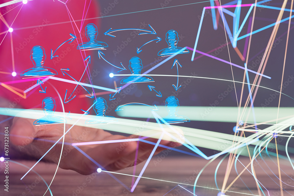 Poster Neural network 3D illustration. Big data and cybersecurity