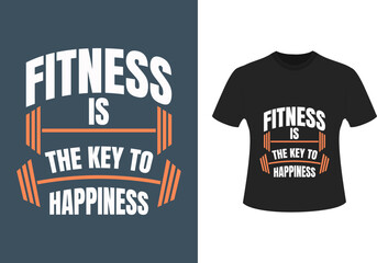 tshirt design with illustration of a fitness with dumbbells