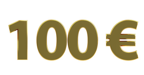 100 € plakative goldene metallische 3D-Schrift, einhundert, Euro, Preis, Kosten, Prämie, Rabatt, Gewinn, Gutschrift, Belohnung, Kapital, Business, Geschenk, wertvoll
