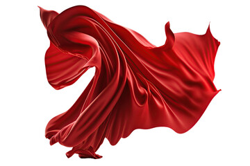 Smooth flying elegant On transparent background, Red fabric fluttering textile wind silk wave...