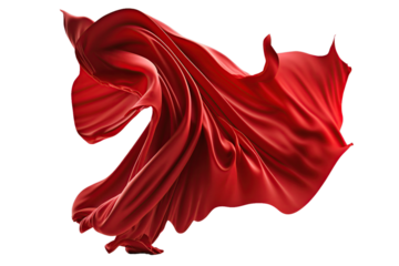 Smooth flying elegant On transparent background, Red fabric fluttering textile wind silk wave fashion satin motion drapery scarf flying chiffon veil.