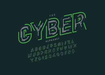 Vector of stylized modern font and alphabet