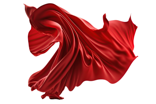 Smooth flying elegant On transparent background, Red fabric fluttering textile wind silk wave fashion satin motion drapery scarf flying chiffon veil.