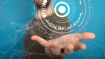 Neural network 3D illustration. Big data and cybersecurity - connection