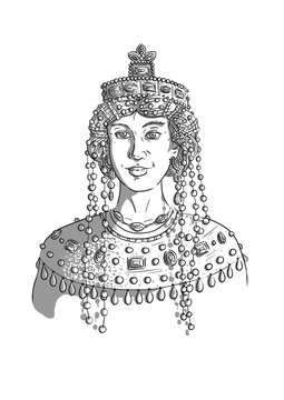 Empress Theodora of the Byzantine Empire 500-548, wife of emperor Justinian, based on the Basilica of San Vitale of Ravenna
