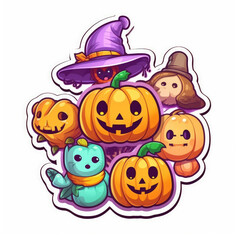 Cute halloween cartoon sticker flat design no background