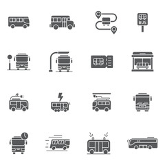 Bus glyph icon set. linear style sign for mobile concept and web design. Bus icon set vector. Symbol, logo illustration. Vector graphics