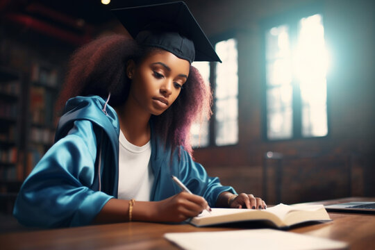 Student Education, Laptop And Black Woman Typing Research Assignment For University, College Or School Study Project, Learning, Scholarship And African Girl Writing Story For USA Black History Month