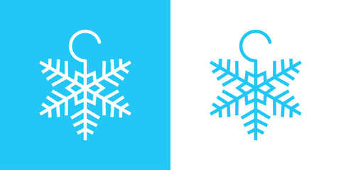 Moda de temporada de invierno. Logo para boutique de ropa. Silueta de copo de nieve con gancho de percha para la ropa - obrazy, fototapety, plakaty