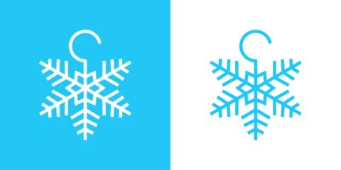 Fotobehang Moda de temporada de invierno. Logo para boutique de ropa. Silueta de copo de nieve con gancho de percha para la ropa © teracreonte