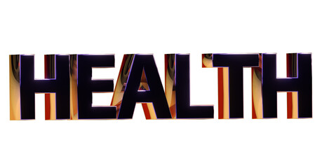 Health Gesundheit goldene plakative exklusive 3D-Schrift, Wohlbefinden und körperlicher Fitness, Rendering, Freisteller
