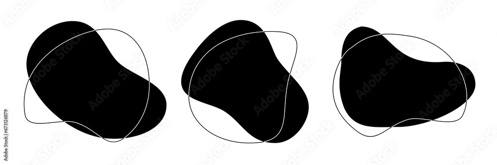 Poster black liquid irregular amoeba blob shapes vector collection isolated on white background. fluid bobb