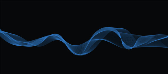 Abstract black vector background with blue wavy lines.