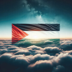 Palestine flag on sky and clouds - obrazy, fototapety, plakaty