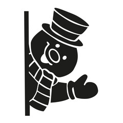 snowman smiling with scarf and hat coming out from a wall 