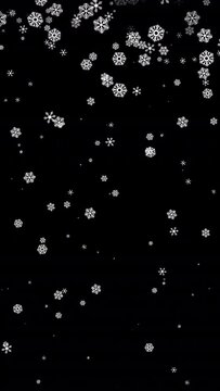 Vertical falling snowflakes animation, winter snow, seamless loop. ProRes4444 - HD with alpha channel.