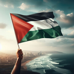 Palestinian flag waving on sky background - obrazy, fototapety, plakaty