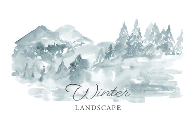 Fototapeta na wymiar 水彩で描いた冬の山景色